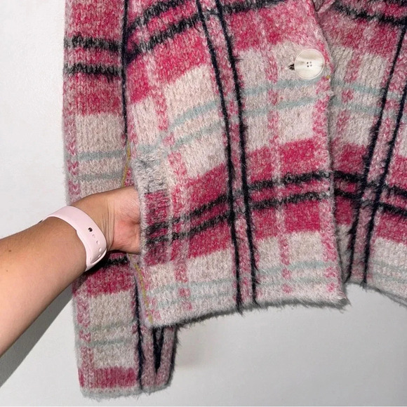 Anthropologie MAEVE Pink Plaid AURELIA SWEATER JACKET CARDIGAN XS - Picture 10 of 11